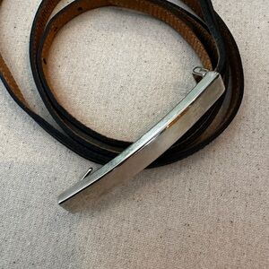 Thin Black Leather Belt with Silver Buckle